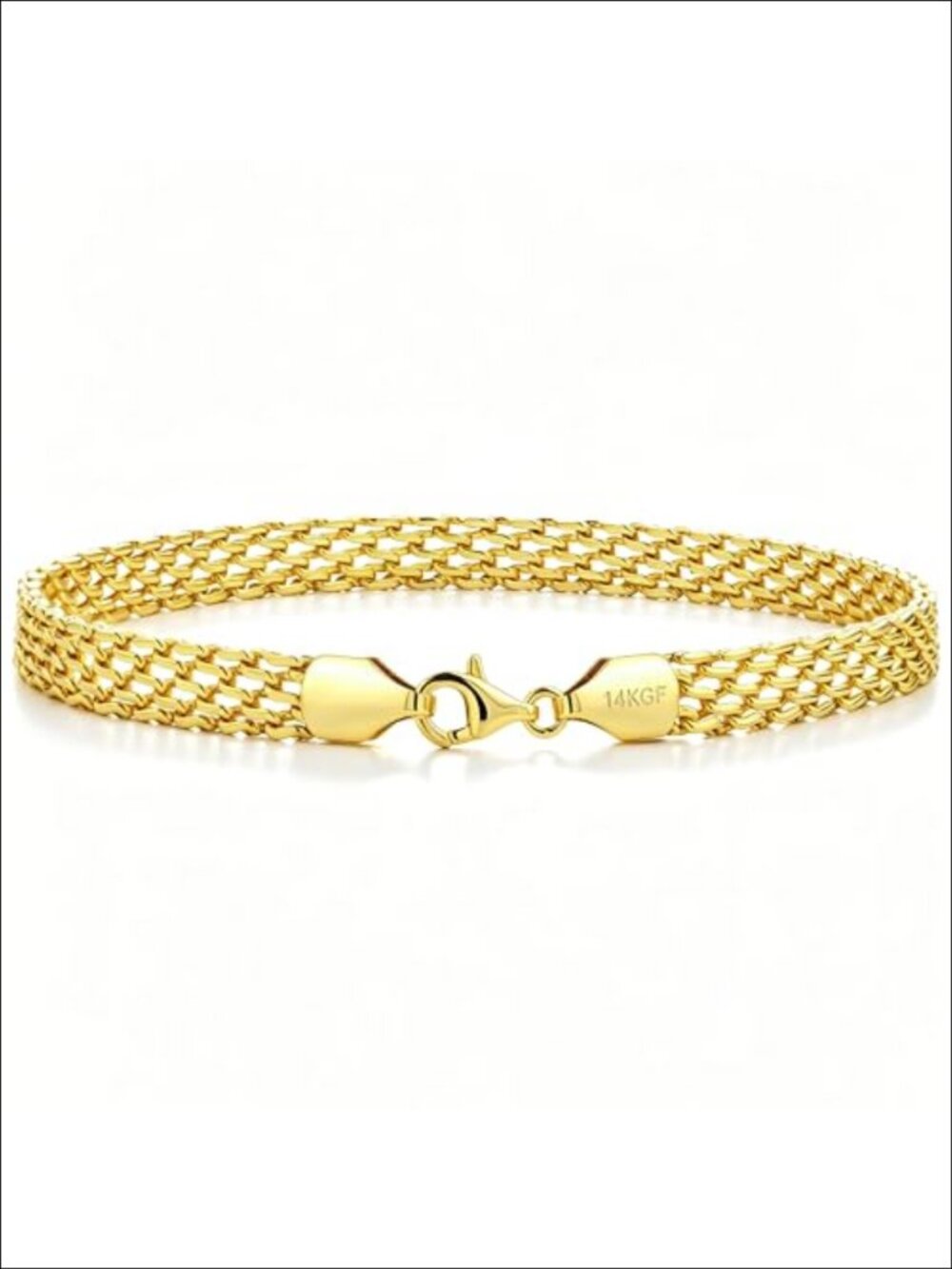 14K Gold Filled Mesh Link Chain Bracelet for Women